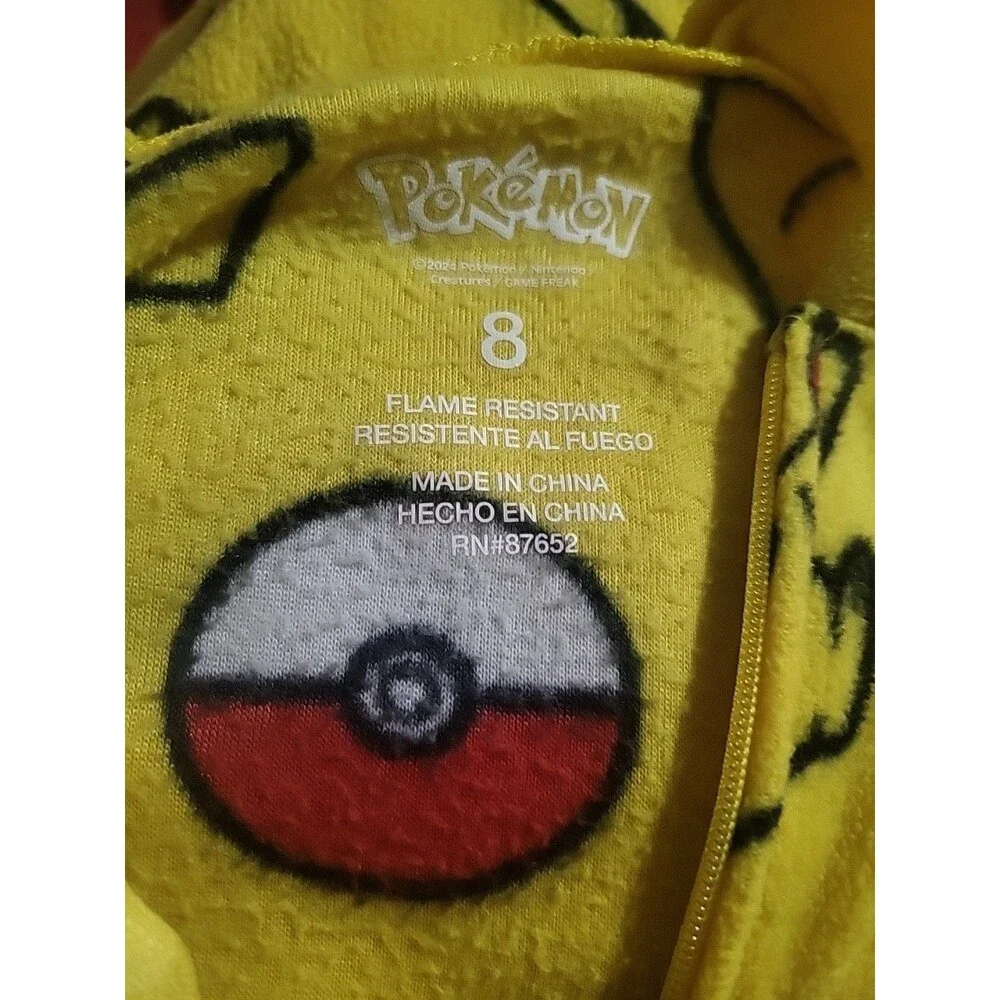 (FD)Pokemon Pikachu Union Suit Hoodie Pajamas Boys Youth  Size 8 One-Pc Costume